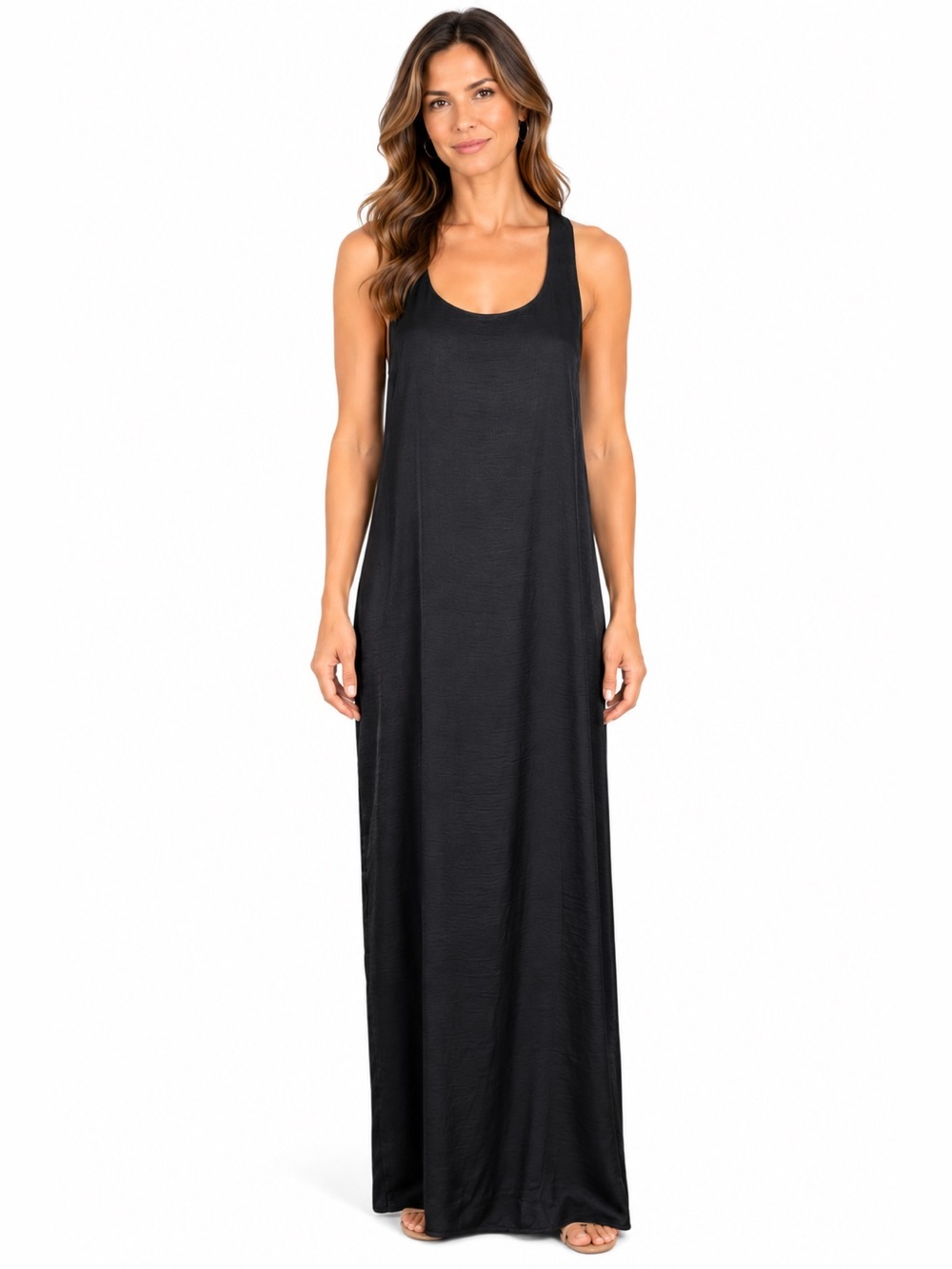 BCBGMAXAZRIA Sara Black Sleeveless Lightweight Racerback Maxi Dress Small